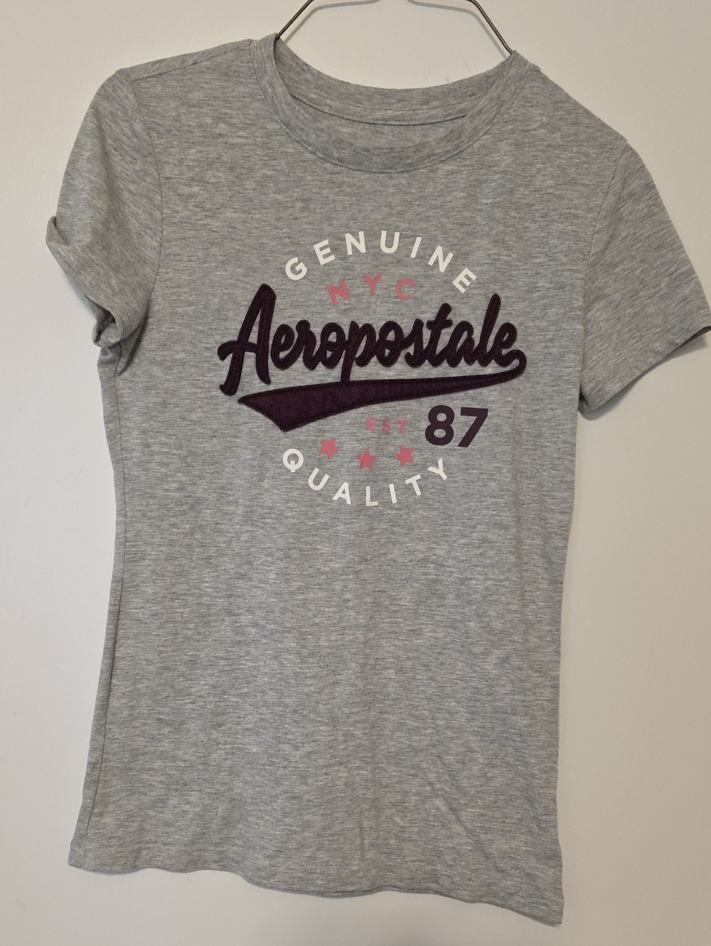 Aeropostale Heather Gray Tee with Plum and Pink Logo